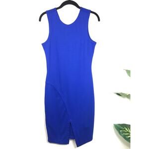 Amanda Uprichard Womens L Royal Blue Front Slit Knit Dress Stretchy Cocktail